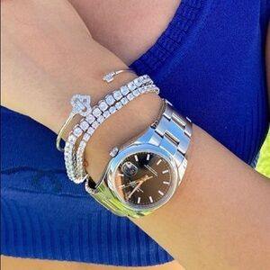 Sterling Silver lock Key CZ Bangle Bracelet small